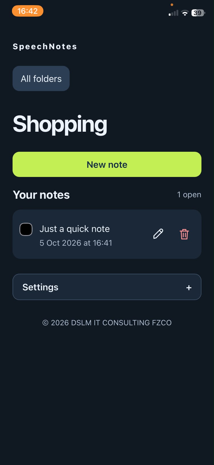 SpeechNotes: saved notes on iPhone